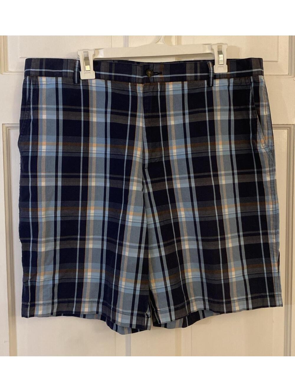 Greg Norman Preppy Golf Size 36 Blue Plaid Cotton Bermuda Shorts